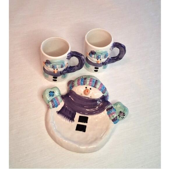 Snowman Mug & Serving Platter Set – Hand-Painted Ceramic - Picture 2 of 6